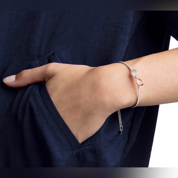 NEW Swarovski Lifelong Bow Bangle White Mixed Metal Finish - Picture 7 of 12